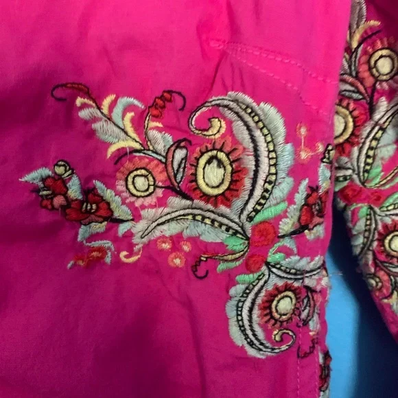 Johnny Was Hot Pink Emroidered Floral Blazer Jacket NWT Size XS
